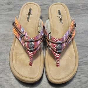 Minnetonka Silverthorne Women's Multi Color Woven Thong Wedge Sandals Size 9